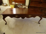 (LR) WELLS FURNITURE COMPANY QUEEN ANNE COFFEE TABLE; RECTANGULAR, SINGLE DRAWER, QUEEN ANNE COFFEE