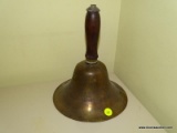 (RT BEDROOM) BRASS BELL, VINTAGE BRASS SCHOOL MARM BELL- 7 IN