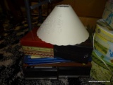 (RT BDRM) MISC.. LOT- LOT INCLUDES PAPER CUT OUT LAMP SHADE, 2 NEW IN PLASTIC DECORATOR BOXES, LAP