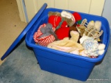 (BLUEBR) TUB LOT OF ASSORTED STUFFED ANIMALS; UNSEARCHED LIDDED TUB FULL OF STUFFED ANIMALS. COMES