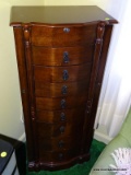(MBED) JEWELRY CABINET; CHERRY JEWELRY CABINET WITH LIFT TOP, SIDE DOORS AND 8 DRAWERS- EXCELLENT