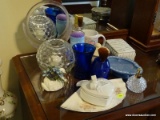 (MBED) PORCELAIN AND GLASS LOT; LOT INCLUDES- PIN TRAY, PORCELAIN TRINKET BOXES, FAIRY LAMP,