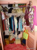 (PINKBR) CONTENTS OF CLOSET; WOMAN'S CLOSET FULL OF ASSORTED LARGE AND EXTRA LARGE SHIRTS, BAGS,