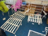 (PATIO) PATIO CHAIRS & OTTOMAN; PAIR OF IRON PATIO CHAIRS WITH SINGLE OTTOMAN, WHITE PAINTED. EACH