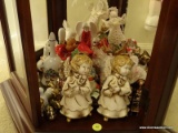 (LR) SHELF LOT OF ASSORTED KNICK KNACKS; LOT TO INCLUDE SINGING CHERUBS, PORCELAIN/CERAMIC BELLS,