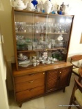 (DR) LANE MID CENTURY CHINA CABINET; 2 PIECE MID CENTURY MODERN CHINA CABINET FROM LANE'S PERCEPTION