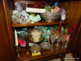 (DR) CONTENTS OF CABINET; LOT OF CABINET CONTENTS TO INCLUDE 4 FLUTED CHAMPAGNE GLASSES, A