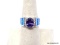 .925 MULTI-STONE RING; GORGEOUS AMETHYST & AUSTRALIAN OPAL INLAY WITH WHITE TOPAZ RING. SIZE 7.