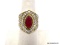 .925 & BRONZE GARNET RING; HANDMADE MOROCCAN RED RUBY GARNET WITH INLAID CZ RING. SIZE 7. RETAIL