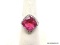 .925 AFRICAN RUBY RING; DETAILED NEW FACETED RUBELLITE RING. SIZE 8. RETAIL PRICE $49.00.