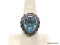 .925 BLUE TOPAZ RING; GRACEFUL NEW DETAILED LARGER BLUE TOPAZ RING. SIZE 7. RETAIL PRICE $49.00.