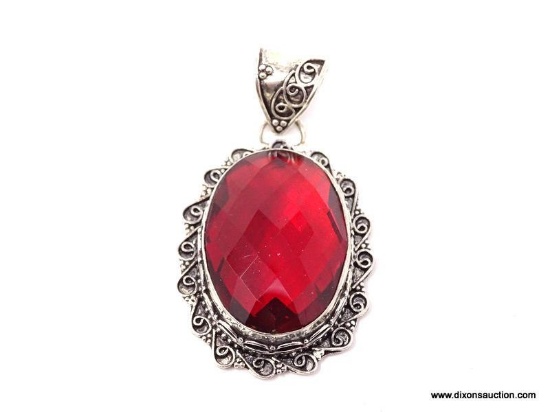 .925 GARNET PENDANT; TOP QUALITY NEW GORGEOUS 2" DETAILED GARNET PENDANT. RETAIL PRICE $69.00.