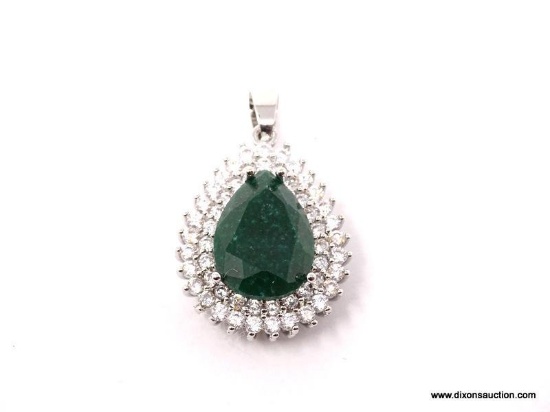 .925 NATURAL AFRICAN EMERALD PENDANT; BREATHTAKING NEW 1 1/2" GORGEOUS NATURAL, FACETED LARGE