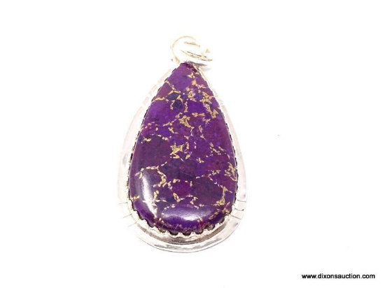 .925 COPPER TURQUOISE PENDANT; BEAUTIFUL NEW 2" COPPER PURPLE TURQUOISE DETAILED PENDANT. RETAIL