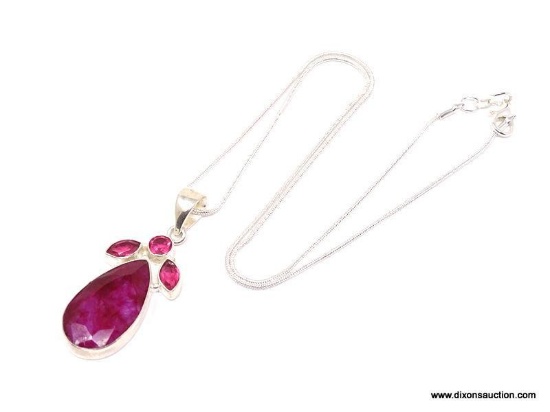 .925 AFRICAN RUBY PENDANT; NEW 1 1/2" RADIANT FACETED NATURAL AFRICAN RED RUBY PENDANT WITH RUBYLITE