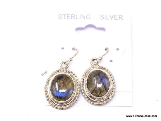 .925 FIRE LABORASITE EARRINGS; NEW ALLURING 1 1/8" BLUE FIRE LABRADORITE EARRINGS. RETAIL PRICE