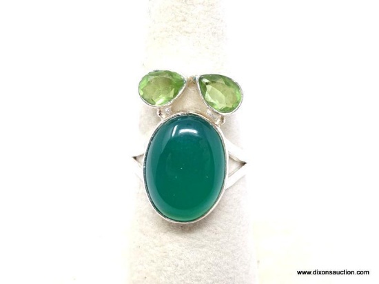 .925 GREEN ONYX RING; PRETTY NEW GREEN ONYX CABOCHON RING. SIZE 6 3/4. RETAIL PRICE $39.00.