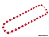 RED JADE AND FRESHWATER PEARL NECKLACE; 18