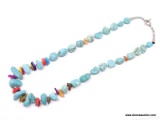 TURQUOISE AND CORAL SHELL NECKLACE; 22