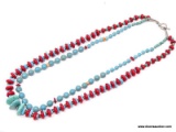 TURQUOISE AND PENSHELL NECKLACE; 18-22
