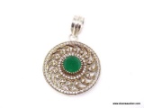 .925 & BRONZE PENDANT; NEW .925 AND BRONZE HANDMADE MOROCCAN EMERALD QUARTZ AND WHITE CZ PENDANT.