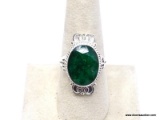 .925 AFRICAN EMERALD RING; AMAZING NEW LARGER NATURAL AFRICAN GREEN EMERALD RING. IZE 8 3/4. RETAIL