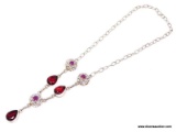 PINK RUBY DROP NECKLACE; 18 1/2