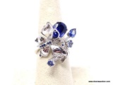 .925 CUSTOM BUTTERFLY RING; NEW TOP QUALITY CUSTOM DESIGNED BUTTERFLY RING WITH CORNFLOWER LIGHT