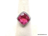 .925 AFRICAN RUBY RING; DETAILED NEW FACETED RUBELLITE RING. SIZE 8. RETAIL PRICE $49.00.