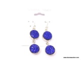 .925 PURPLE DRUZY EARRINGS; UNIQUE NEW 1 3/8