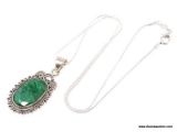 .925 AFRICAN GREEN EMERALD NECKLACE; MARVELOUS 1 3/4