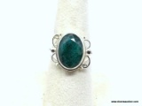 .925 AFRICAN GREEN EMERALD NECKLACE; DELICATE DETAILED NATURAL AFRICAN EMERALD RING. SIZE 7 3/4.