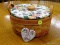 (R2) LONGABERGER 1995 MOTHER'S DAY BASKET OF LOVE WITH LID, LEATHER HANDLES, PLASTIC PROTECTOR, AND