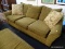 (R3) 3-CUSHION SOFA; BROWN UPHOLSTERED, OVERSIZED 3-CUSHION SOFA WITH BLOCK LEGS AND 2 THROW