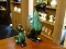 (R3) PAIR OF GLOSSED DUCK FIGURINES; 2 PIECE LOT OF BLACK AND GREENISH BLUE DUCK FIGURINES. ONE IS