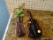 (WINDOW) PAIR OF VIOLIN GLASS VASES; 2 PIECE LOT OF PURPLE GLASS, VIOLIN SHAPED VASES WITH WALL