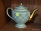 (R3) HALL PORCELAIN TEAPOT; ONE SEAFOAM GREEN TEAPOT WITH GOLD PATTERNS AND SPOUT AND HANDLE