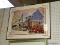 (WALL) FRAMED PRINT; BY KEN EBERTS IT DEPICTS A RED CAR FROM THE 1930S DRIVING BAY GENERAL STORE IN