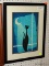 (WALL) FRAMED PRINT; MID CENTURY ABSTRACT CAT PRINT IT DEPICTS A SLIM SLENDER CAT WITH TWO EIGHT