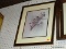 (WALL) FRAMED PRINT; BY FMASSA OF TWO SPARROWS ON A CHERRY BLOSSOM WITH A BUTTERFLY. DOUBLE MATTED