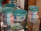 (R1) LOT OF HULL STONEWARE VASES AND BOWL; 3 PIECE LOT OF HULL POTTERY STONEWARE DISHES WITH THE H