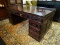 (R2) ROSEWOOD PARTNERS DESK; ORIENTAL DOUBLE PEDESTAL PARTNERS DESK WITH A MOAT LIKE INLET AROUND