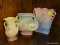 (R2) LOT OF HULL POTTERY VASES; 3 PIECE LOT TO INCLUDE A YELLOW AND PINK TROPHY URN BUD VASE, A PINK