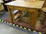 (R2) ANTIQUE OAK LIBRARY TABLE; TIGER'S OAK LIBRARY TABLE WITH A SINGLE DRAWER ABOVE THE KNEE SLOT