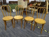 (R2) SET OF RATTAN ICE CREAM CHAIRS; 4 PIECE SET OF BENT WOOD DINING CHAIRS WITH A ROUNDED BACK, A