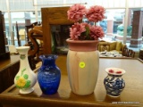 (R2) LOT OF VASES; 4 PIECE LOT OF VASES TO INCLUDE A USA POTTERY #T-2 6 1/2