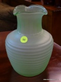 (R2) URANIUM GLASS FRIGIDAIRE ICED TEA SERVER; VASELINE GLASS ICED TEA SERVER WITH 3 SPOUT LIPS.