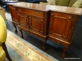 (R3) CHIPPENDALE BREAKFRONT SIDEBOARD; MAHOGANY CHIPPENDALE STYLE SIDEBOARD WITH SCROLLING FAN TRIM