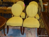 (R3) SET OF DINING CHAIRS; 4 PC SET OF YELLOW UPHOLSTERED, CUSHIONED, ROUND BACK DINING CHAIRS WITH