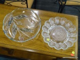 (R3) DEVILED EGG SERVING PLATE AND A SERVING BOWL; 2 PIECE LOT TO INCLUDE A SCALLOPED RIM, HOBNAIL